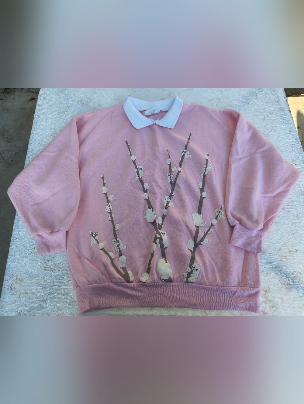 Vintage Spunomi by Frank Pink Sweatshirt With White Kittens